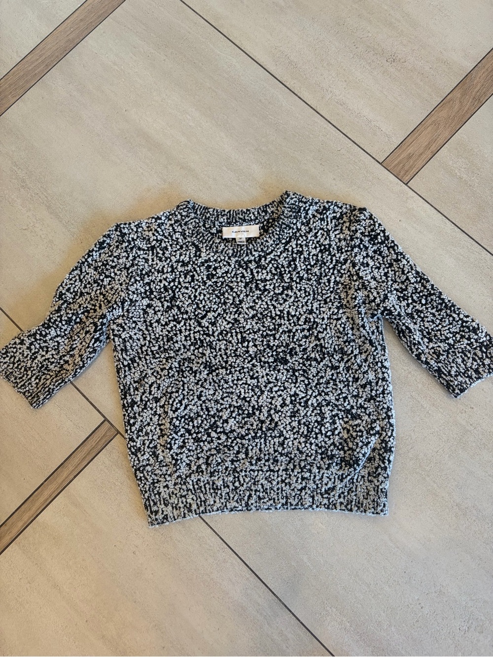 Carven Black & White Speckled Knit Top